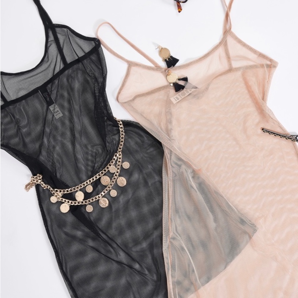 Black Sexy Sheer Mesh Sleeveless Round Neck Mini